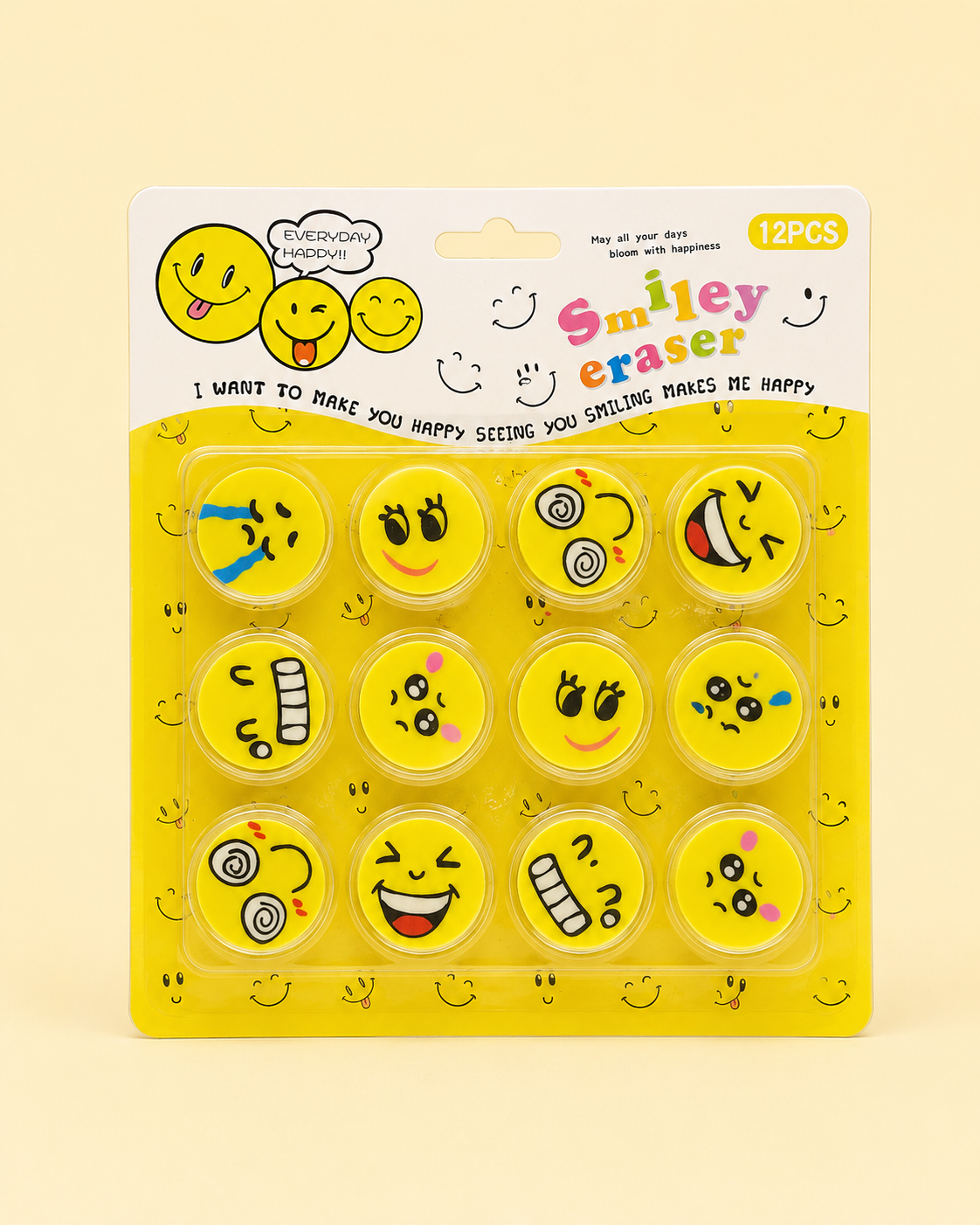 Smiley Face Erasers Set-12Pcs