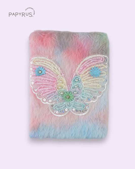 Furry Butterfly Notebook - Tie-Dye Faux Fur Journal