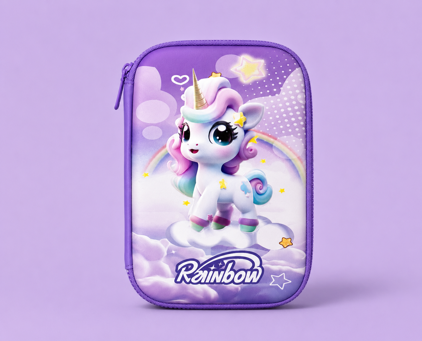 Cute 3D Unicorn Rainbow Pencil Case (Purple)
