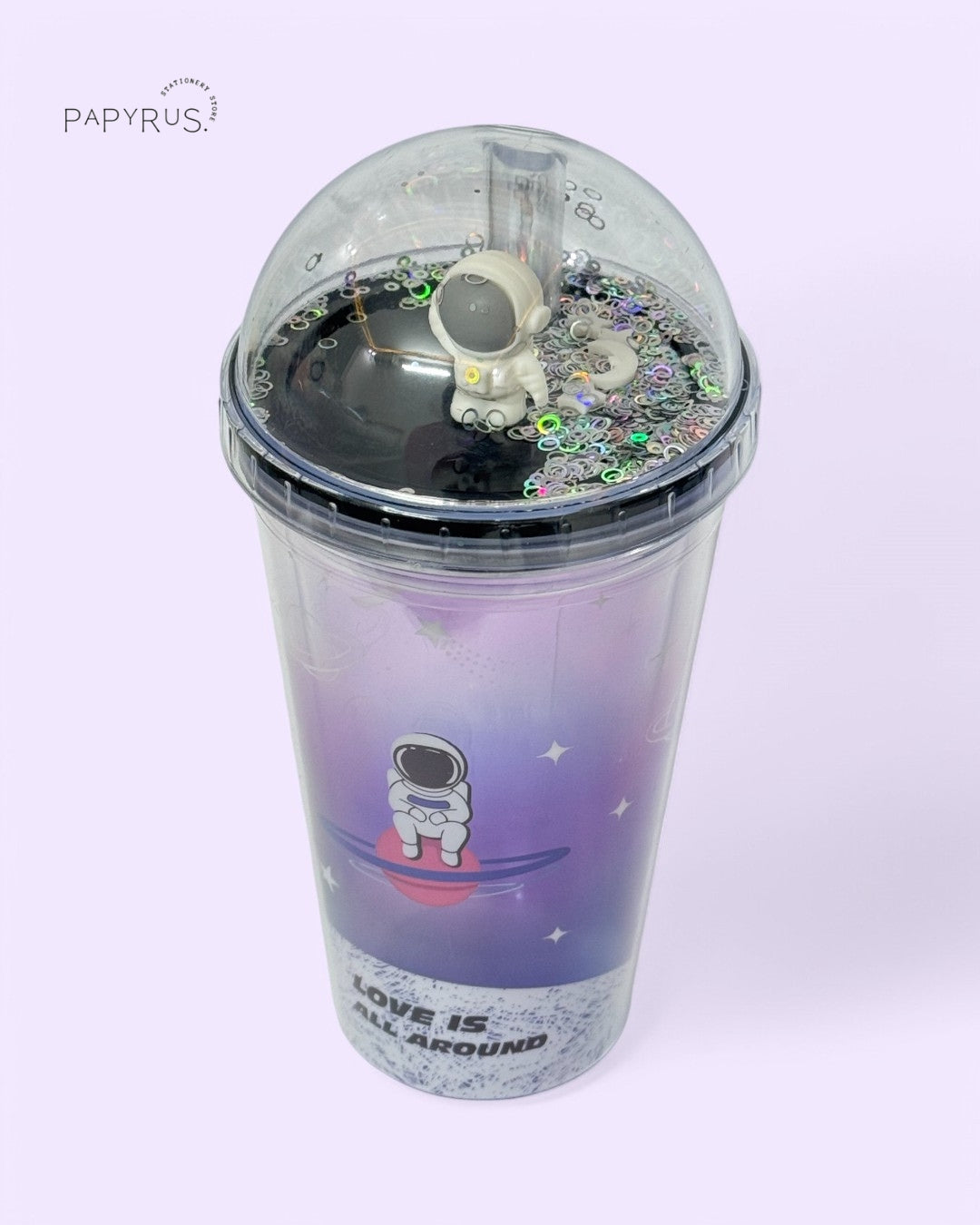 Astronaut Glitter Dome Tumbler with Straw – Purple Galaxy