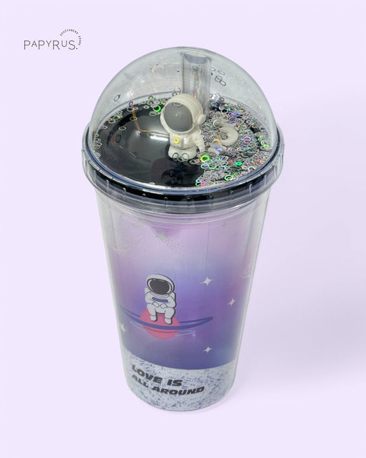 Astronaut Glitter Dome Tumbler with Straw – Purple Galaxy