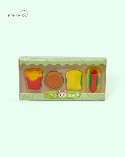 🍔 SnackTime Eraser Set – Cute Food, Clean Pages! 🍟🧼