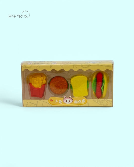 🍔 SnackTime Eraser Set – Cute Food, Clean Pages! 🍟🧼