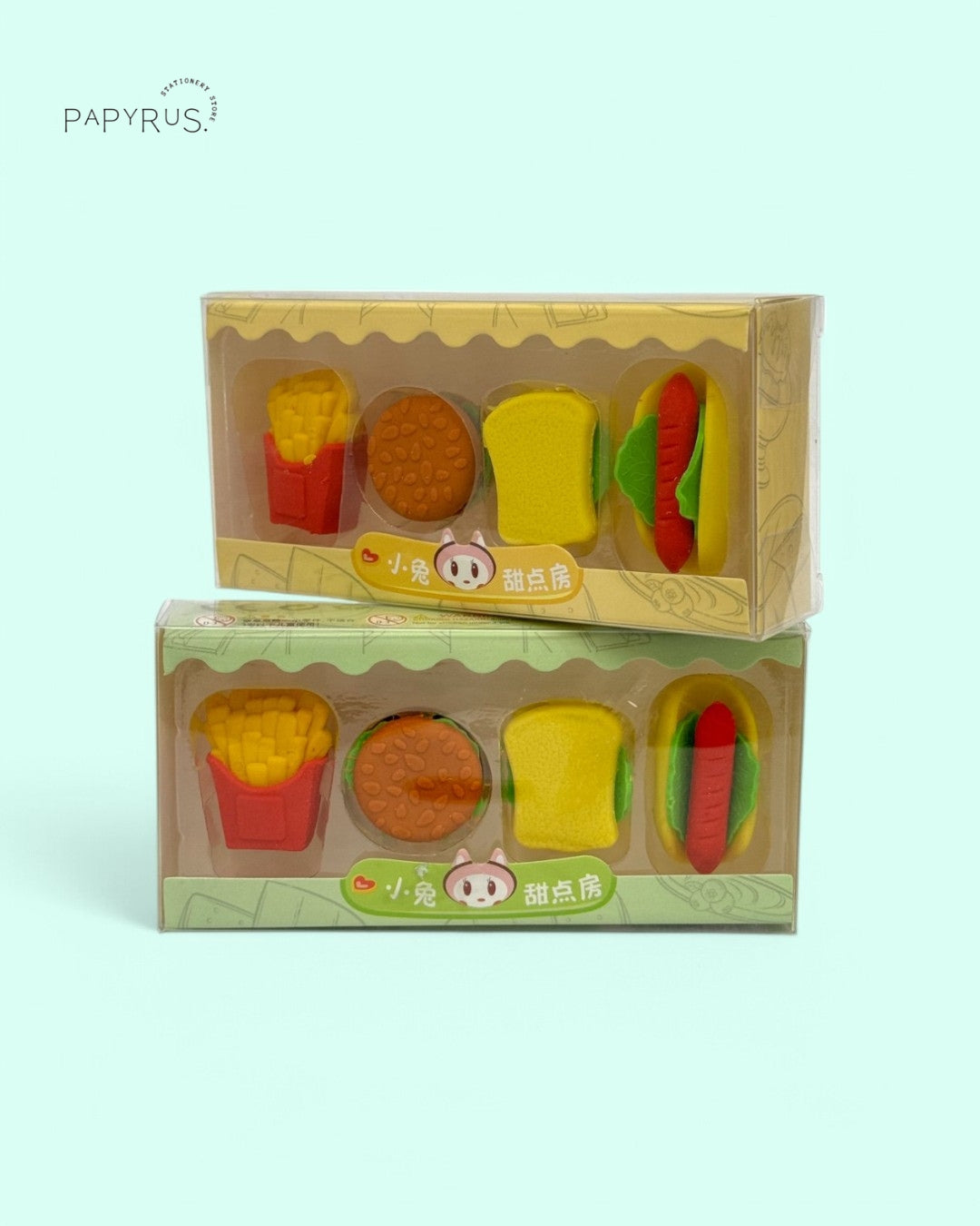 🍔 SnackTime Eraser Set – Cute Food, Clean Pages! 🍟🧼